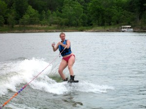 Yep, Kristen is drinking a beer while wakeboarding.  #badass