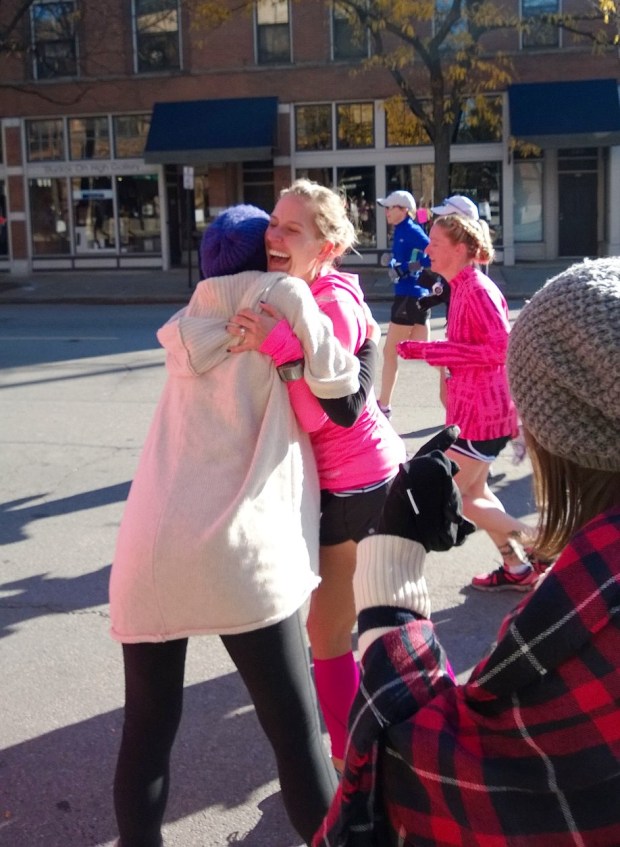 Jackie Hugging Ash at Mile 13.5!